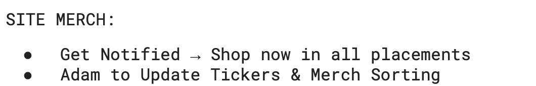Cropped planning document showing the Get Notified to Shop Now transition.