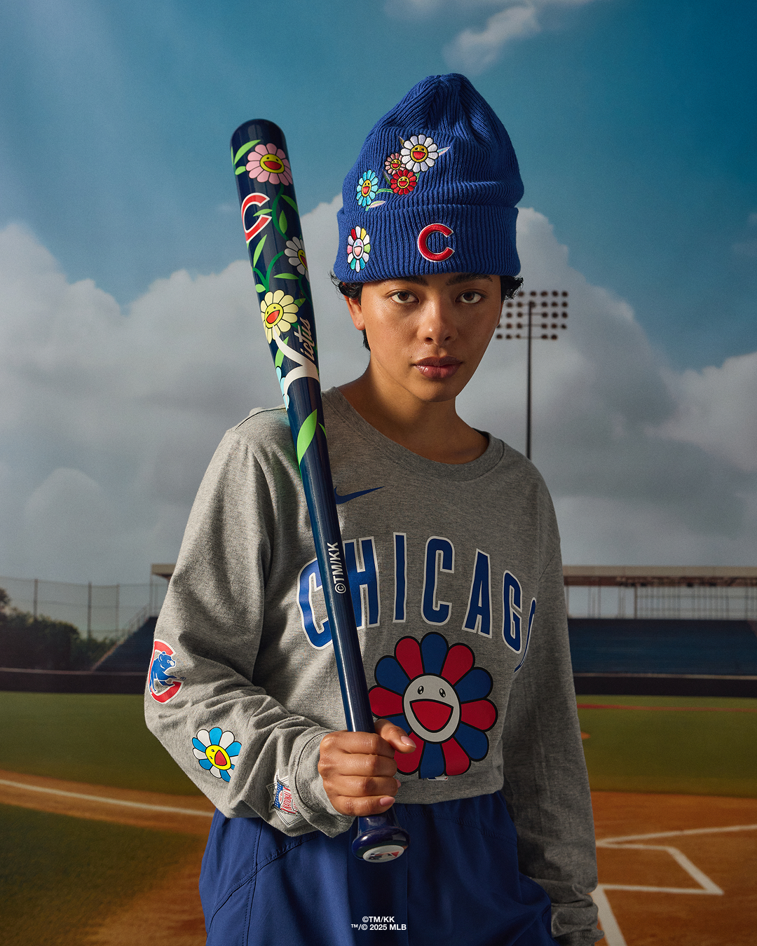 Cubs campaign photograph showing headwear, apparel and baseball equipment.